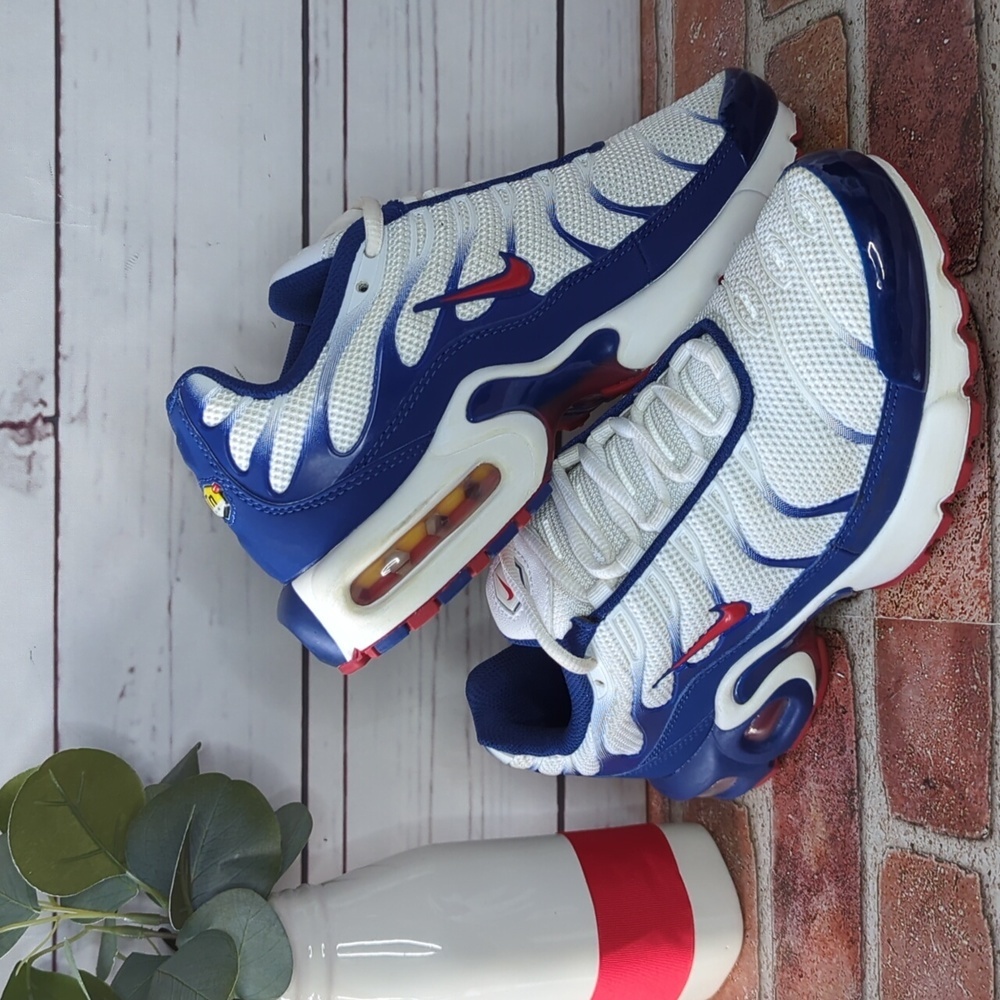 Nike‎ Air Max Plus GS 'USA' 2019 6 Youth Running Shoes White Gym Red Blue